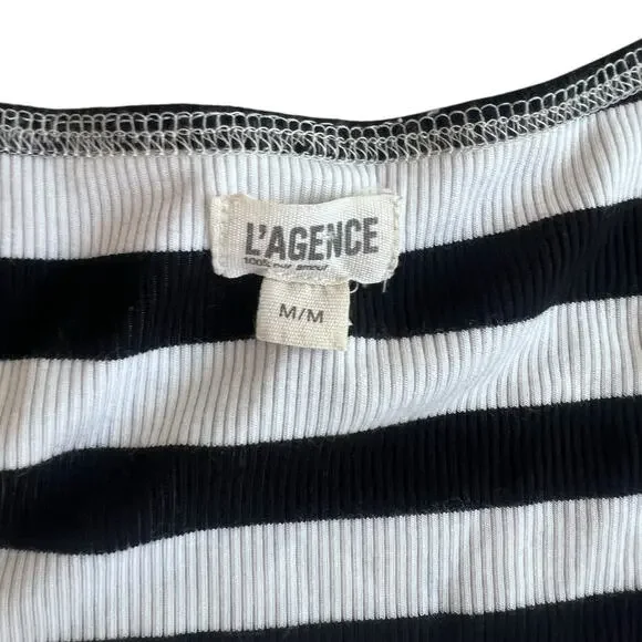 L’AGENCE Ivanna Black White Stripe Rib Knit Midi Dress Medium Euro Summer - Picture 3 of 9